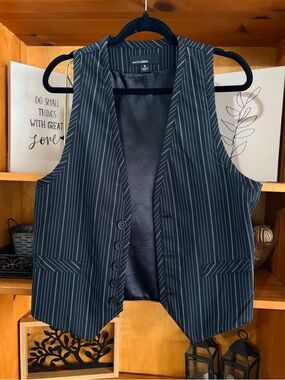 Vintage 90s y2k Anchor Blue Pinstripes Vest Size Small Business chic Punk Rock